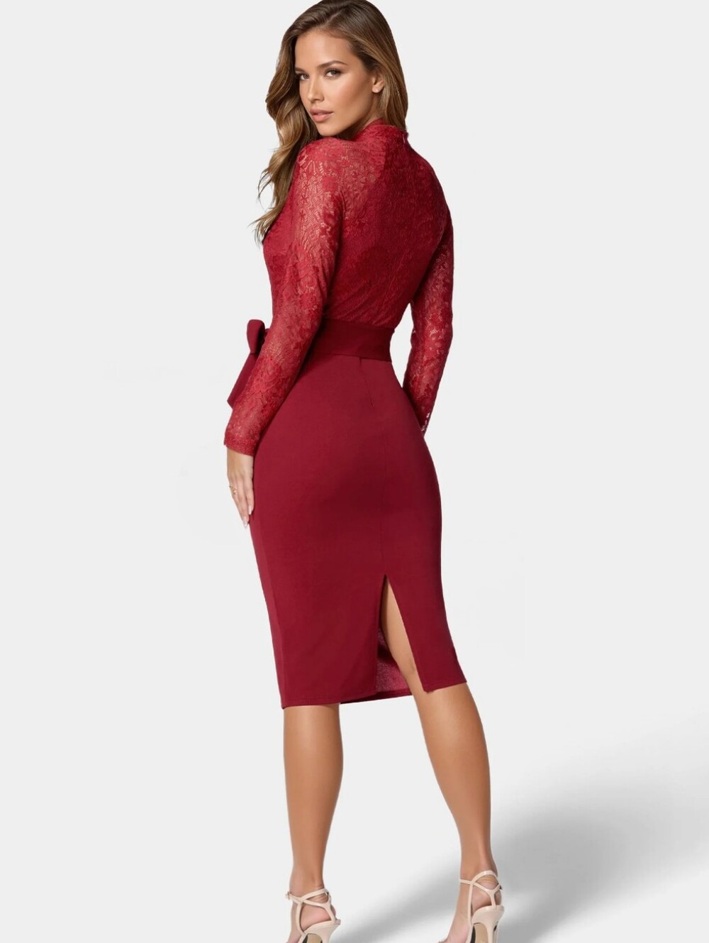 Bebe - NWT - Lace Midi Cocktail Dress with Tie Waist